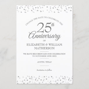 Change the Date 25th Anniversary Silver Hearts  Invitation