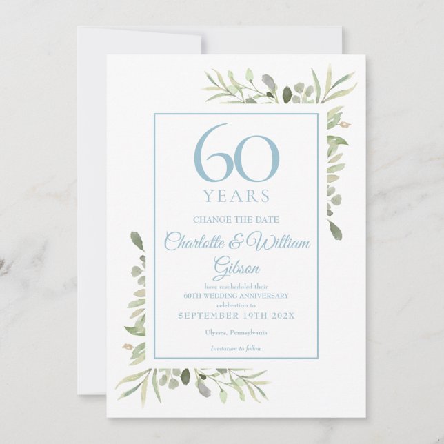 Change the Date 60th Anniversary Greenery Invitation (Front)