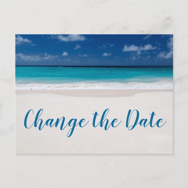 Change The Date Beach Theme Save The Date Announcement Postcard (Front)