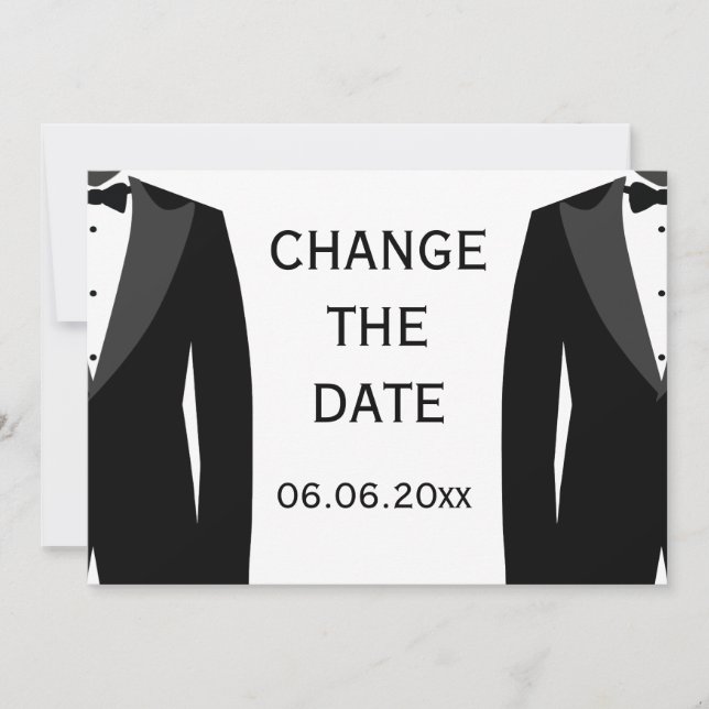 Change The Date Black And White Gay Wedding Save The Date (Front)
