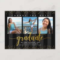 Change the date black gold graduation photo modern