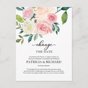 Change The Date Blush Floral Wedding Postponement Postcard