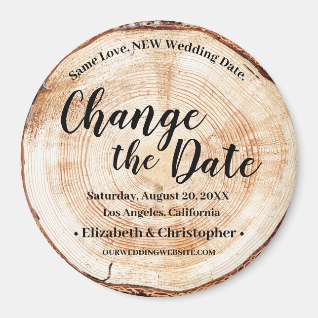 Change the Date Botanical Wood Rustic Wedding Magnet (Front)