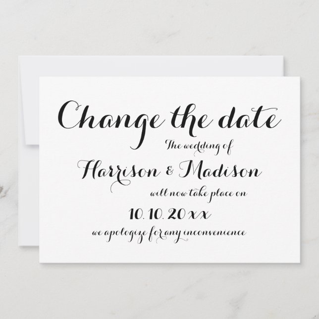 Change the Date, Calligraphy Wedding Announcement  (Front)