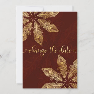 Change the date card with gold peacock feathers