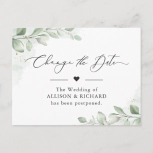 Change the Date Chic Greenery Eucalyptus Postponed Postcard