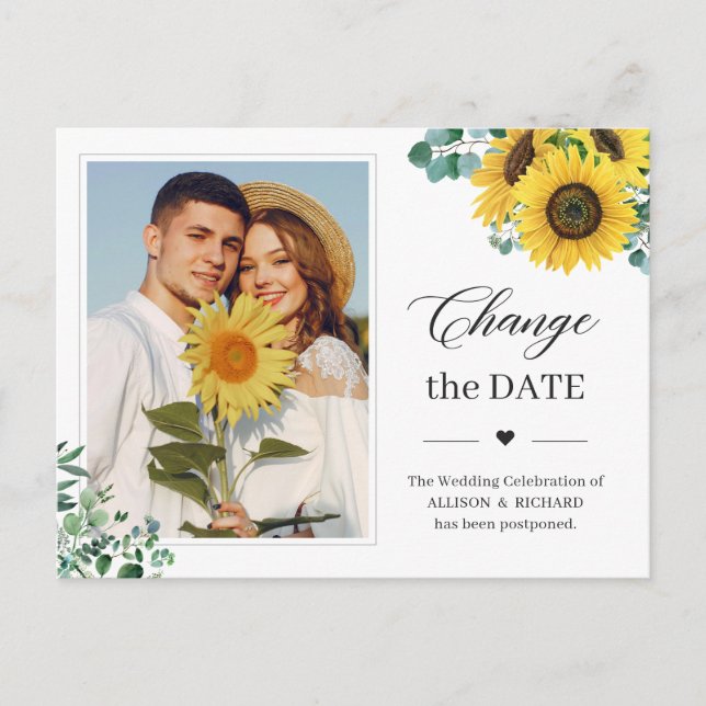 Change the Date Classy Sunflower Eucalyptus Photo Postcard (Front)