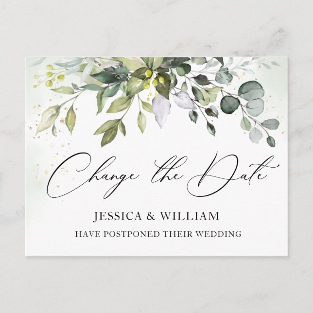 Change the Date Elegant Eucalyptus Wedding Postcard (Front)