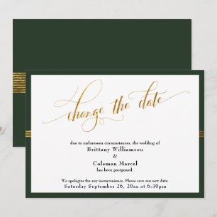 Change the Date Elegant Green w/ Gold Stripe Card