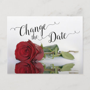 Change the Date Elegant Red Rose Wedding Postponed Announcement Postcard