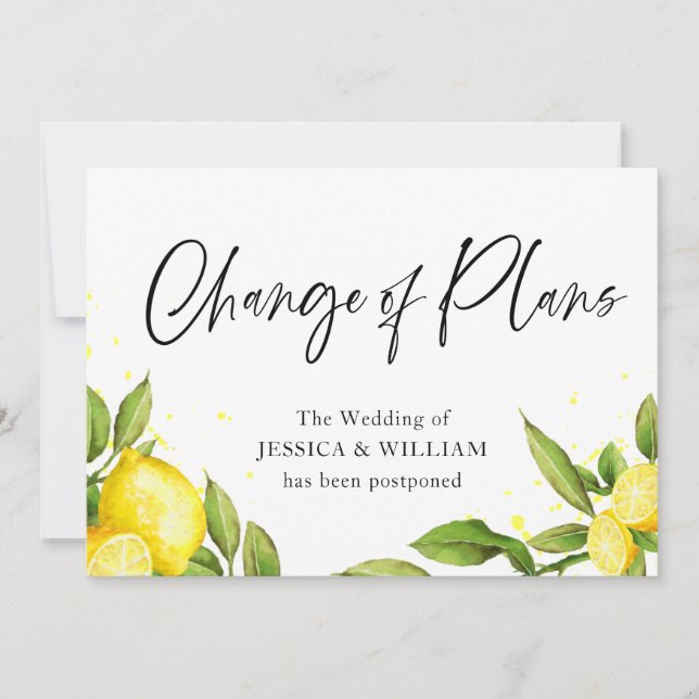 Change the Date Lemons Greenery Postponed Invitation (Front)