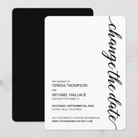 "Change the Date" Minimalist Black and White Wedd