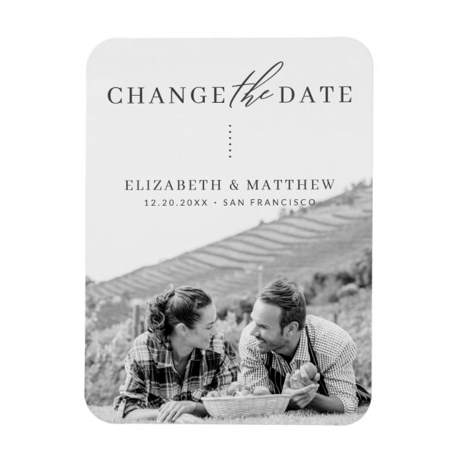 Change The Date Minimalist Chic Photo Wedding Magnet (Vertical)