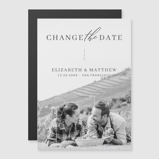 Change The Date Minimalist Chic Photo Wedding Magnetic Invitation (Front/Back)