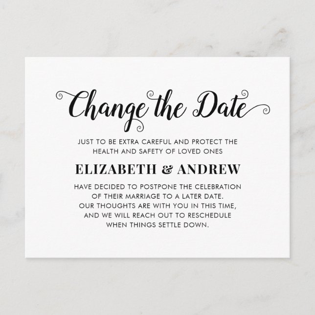 Change the Date Minimalist Modern Calligraphy Announcement Postcard (Front)