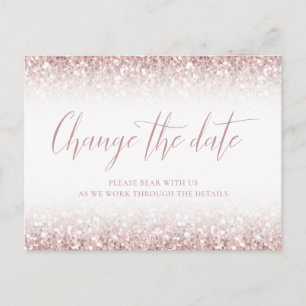 Change The Date Modern Calligraphy Pink Glitter Postcard