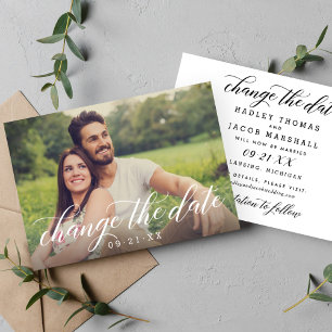 Change the Date Modern Calligraphy Wedding Photo Save The Date