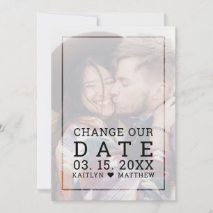 Change the Date Modern Photo Black Script Wedding Save The Date