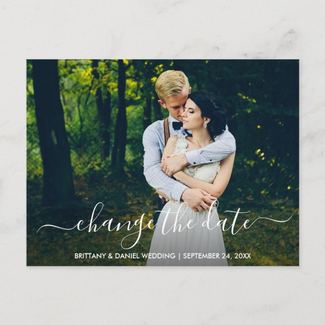 Change The Date Modern Trendy Script New Date Postcard (Front)