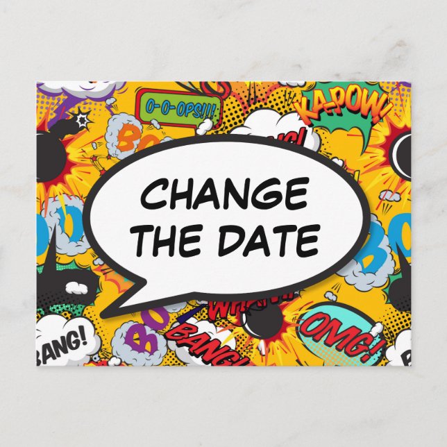 Change The Date New Plan Modern Fun Comic Postcard (Front)