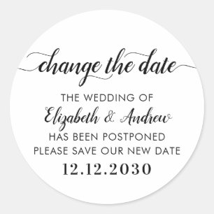 Change the Date New Plans Postponement Wedding Classic Round Sticker