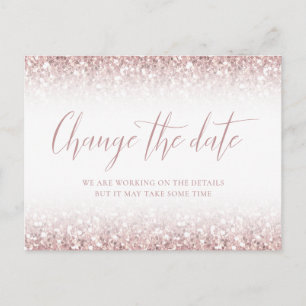 Change The Date Pink Glitter Bat Mitzvah Postponed Postcard