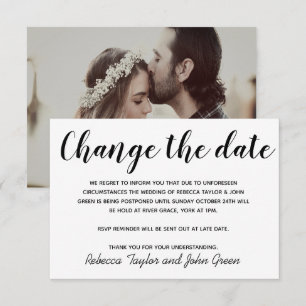 Change the date postpone Wedding Simple Photo Card