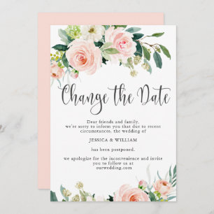 Change the Date Postponed Blush Roses Wedding Invitation