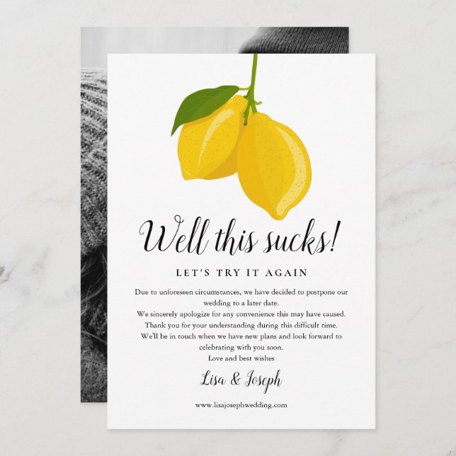 Change the Date Postponed Cancelled Lemons Photo Invitation (Front/Back)