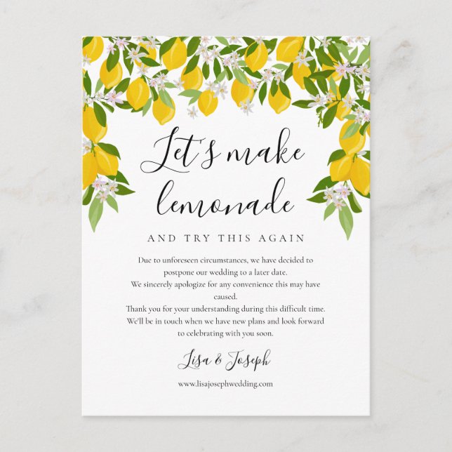 Change the Date Postponed Cancelled Lemons Photo Postcard (Front)