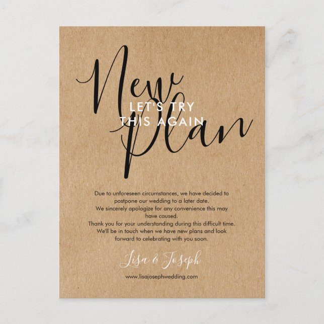 Change the Date Postponed Cancelled Rustic Photo Postcard (Front)