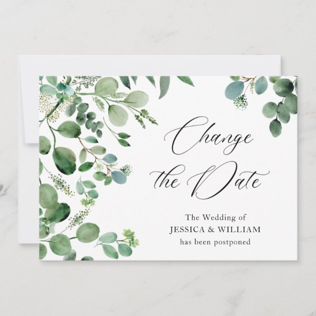 Change the Date Postponed Eucalyptus Watercolor Invitation (Front)