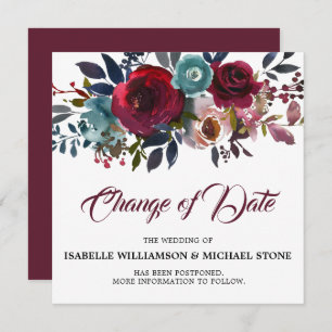 Change the Date Red Burgundy Floral Wedding Invitation