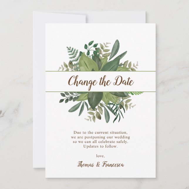 Change the Date Rustic Leaves Postponed Wedding Invitation (Front)