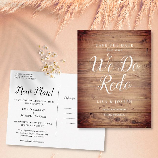 Change the Date Rustic We Do Redo Postponed Postcard (Creator Uploaded)