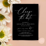 Change the date, Save our new wedding date card<br><div class="desc">This is the Wedding party invitation Rescheduled,  save our new date (postponed / postponement) card (Change the date),  in the modern minimal simple clean romantic classy black white design themed. It is the perfect way to make the event reschedule announcement to your friends and family.</div>