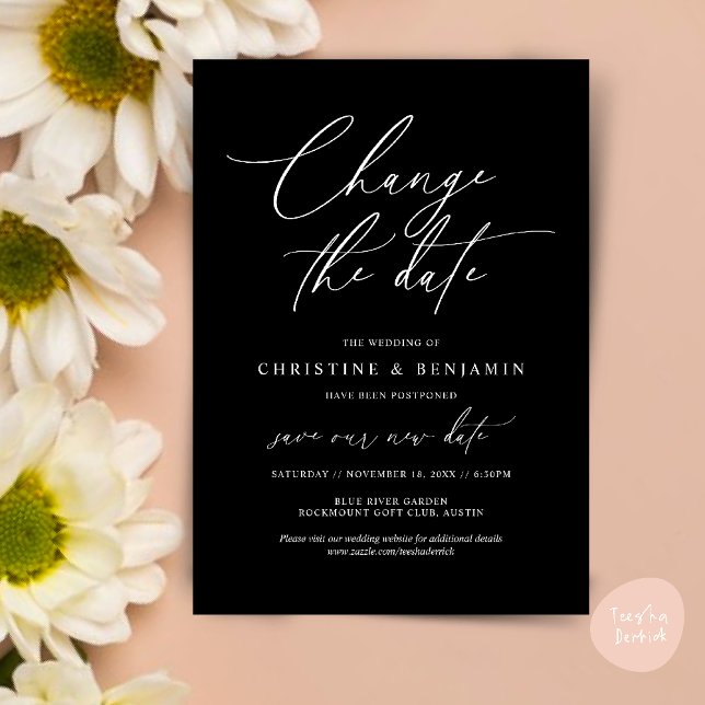 Change the date, Save our new wedding date card (Change the date, Save our new wedding date modern romantic card in Classy Black White)