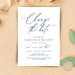 Change the date, Save our new wedding date card<br><div class="desc">This is the Wedding party invitation Rescheduled,  save our new date (postponed / postponement) card (Change the date),  in the modern minimal simple clean romantic navy blue design themed. It is the perfect way to make the event reschedule announcement to your friends and family.</div>