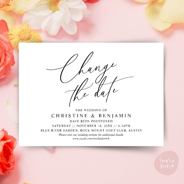 Change the date, Save our new wedding date card (Change the date, Save our new wedding date modern romantic card in Black White)