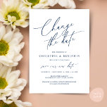 Change the date, Save our new wedding date card<br><div class="desc">This is the Wedding party invitation Rescheduled,  save our new date (postponed / postponement) card (Change the date),  in the modern minimal simple clean romantic navy blue design themed. It is the perfect way to make the event reschedule announcement to your friends and family.</div>