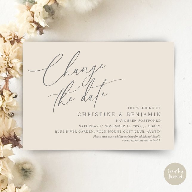 Change the date, Save our new wedding date card (Change the date, Save our new wedding date modern romantic card in Cream Grey)