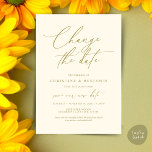 Change the date, Save our new wedding date card<br><div class="desc">This is the Wedding party invitation Rescheduled,  save our new date (postponed / postponement) card (Change the date),  in the modern minimal simple clean romantic yellow gold design themed. It is the perfect way to make the event reschedule announcement to your friends and family.</div>