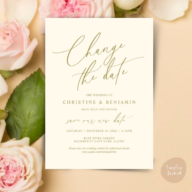 Change the date, Save our new wedding date card (Change the date, Save our new wedding date modern romantic card in Yellow Gold)