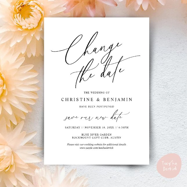 Change the date, Save our new wedding date card (Change the date, Save our new wedding date modern romantic card in Black White)