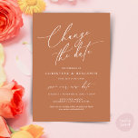 Change the date, Save our new wedding date card<br><div class="desc">This is the Wedding party invitation Rescheduled,  save our new date (postponed / postponement) card (Change the date),  in the modern minimal simple clean romantic brown copper terracotta design themed. It is the perfect way to make the event reschedule announcement to your friends and family.</div>