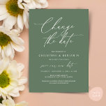 Change the date, Save our new wedding date card<br><div class="desc">This is the Wedding party invitation Rescheduled,  save our new date (postponed / postponement) card (Change the date),  in the modern minimal simple clean romantic sage green design themed. It is the perfect way to make the event reschedule announcement to your friends and family.</div>
