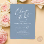 Change the date, Save our new wedding date card<br><div class="desc">This is the Wedding party invitation Rescheduled,  save our new date (postponed / postponement) card (Change the date),  in the modern minimal simple clean romantic dusty blue design themed. It is the perfect way to make the event reschedule announcement to your friends and family.</div>