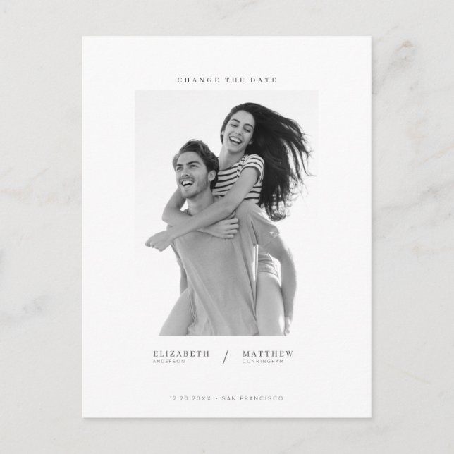 Change the Date Simple Chic Custom Photo Wedding Postcard (Front)