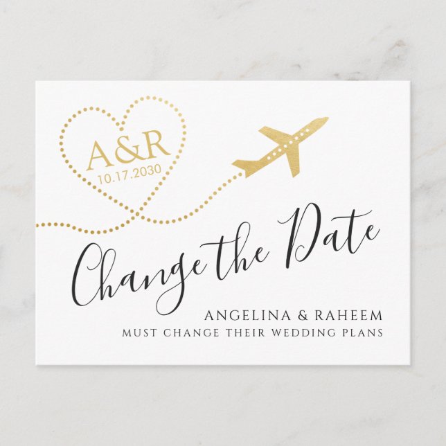 Change the Date Travel Destination Wedding Announcement Postcard (Front)
