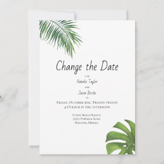 Change the Date Tropical Leaf Watercolor Save The Date